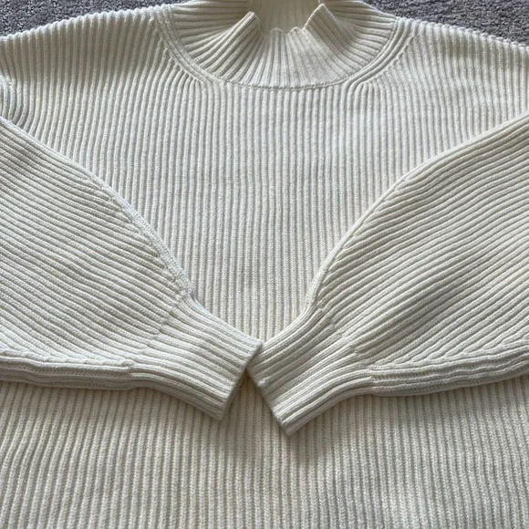 NWT Anthropologie Maeve Ivory Rib Knit Sweater, Mock Neck, Balloon Sleeves,Small - Picture 13 of 15
